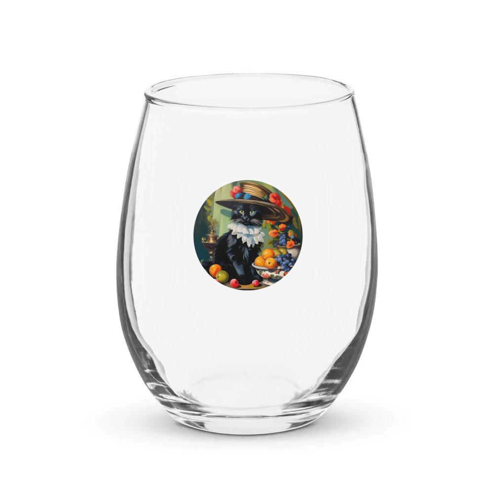 PugMug Custom Black Ragdoll Cat Stemless Wine Glass