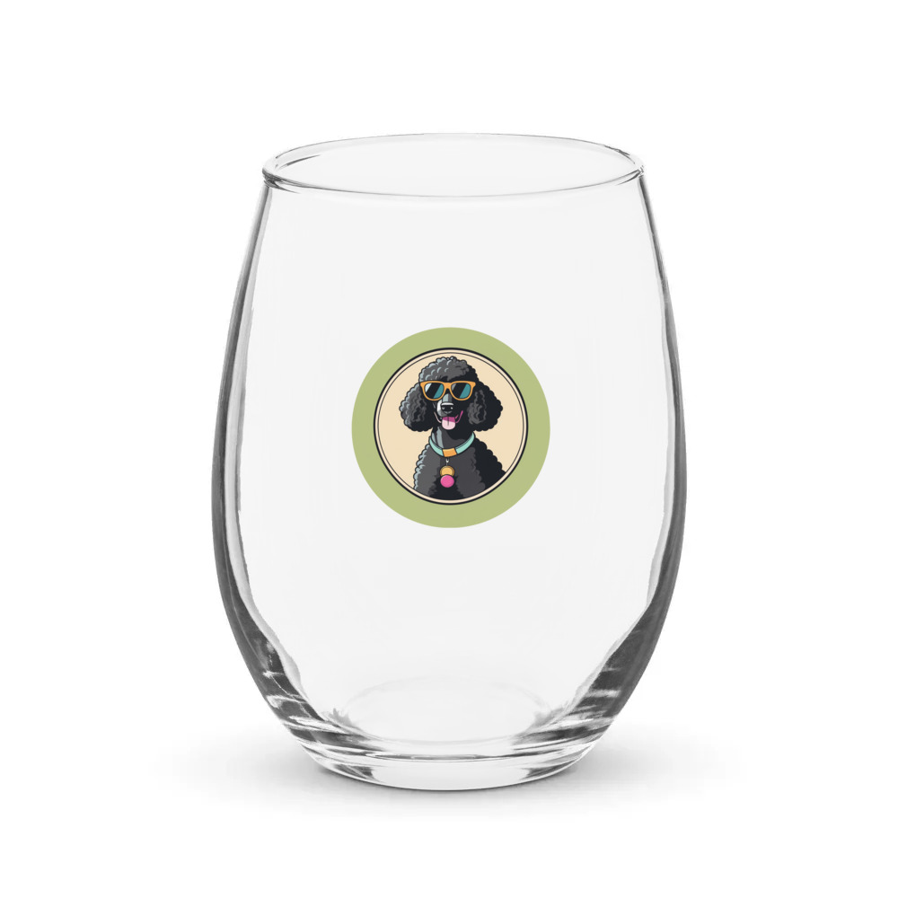 PugMug Custom Black Poodle Stemless Wine Glass