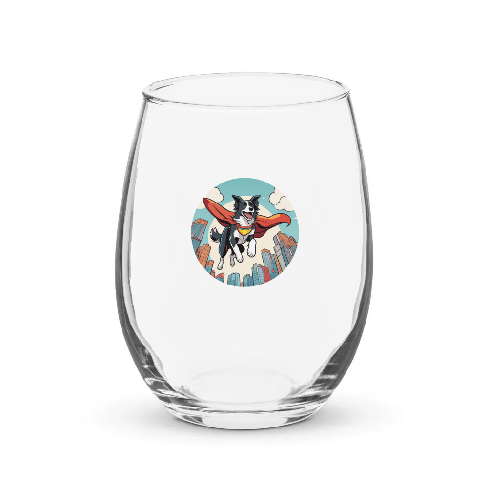 PugMug Custom Border Collie Stemless Wine Glass
