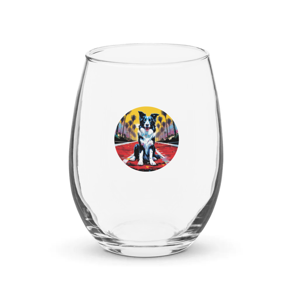 PugMug Custom Border Collie Stemless Wine Glass