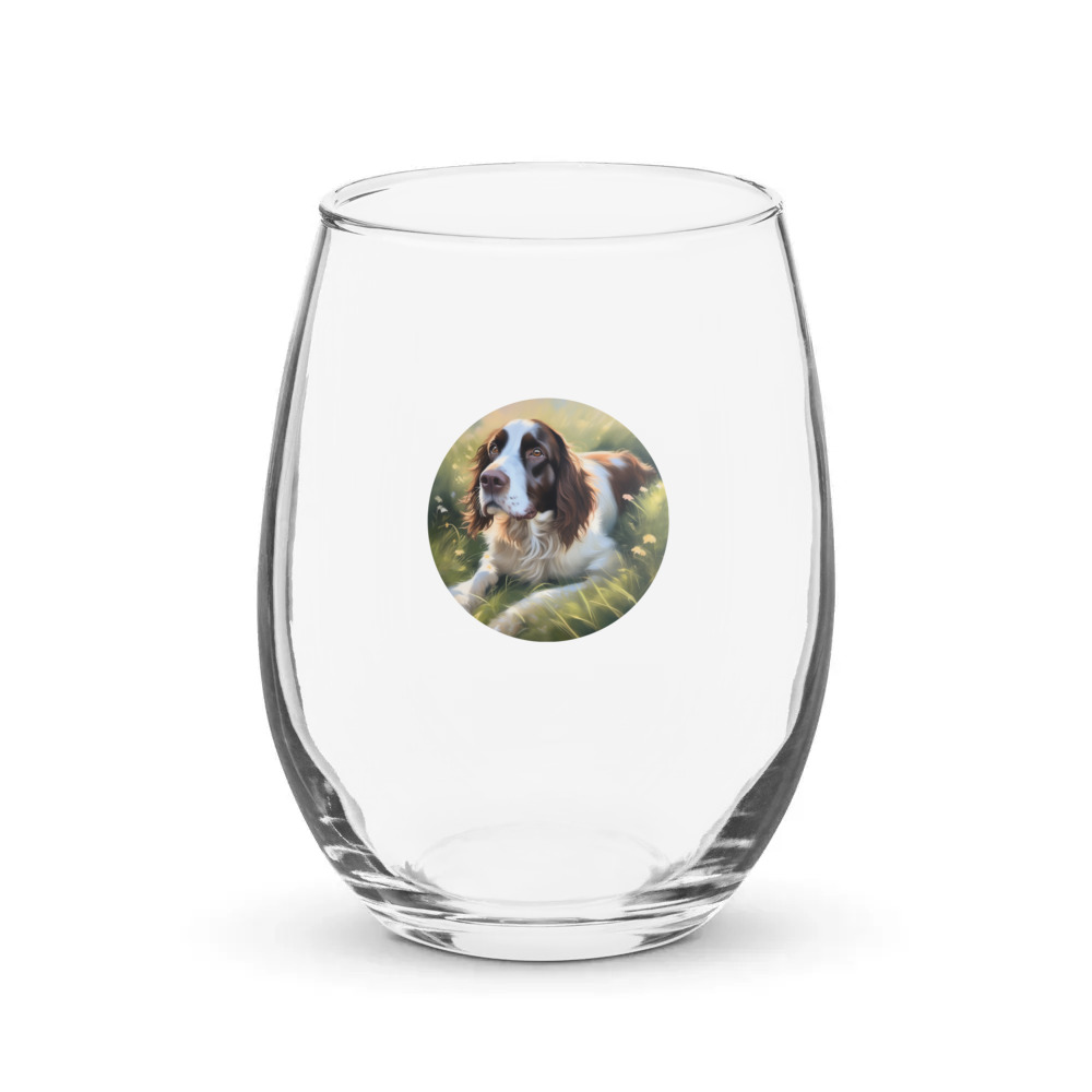 PugMug Custom English Springer Spaniel Stemless Wine Glass