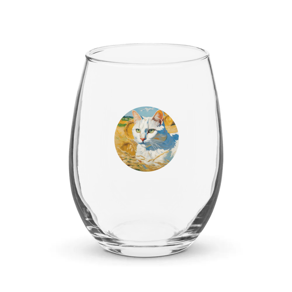 PugMug Custom White Companion Cat Stemless Wine Glass