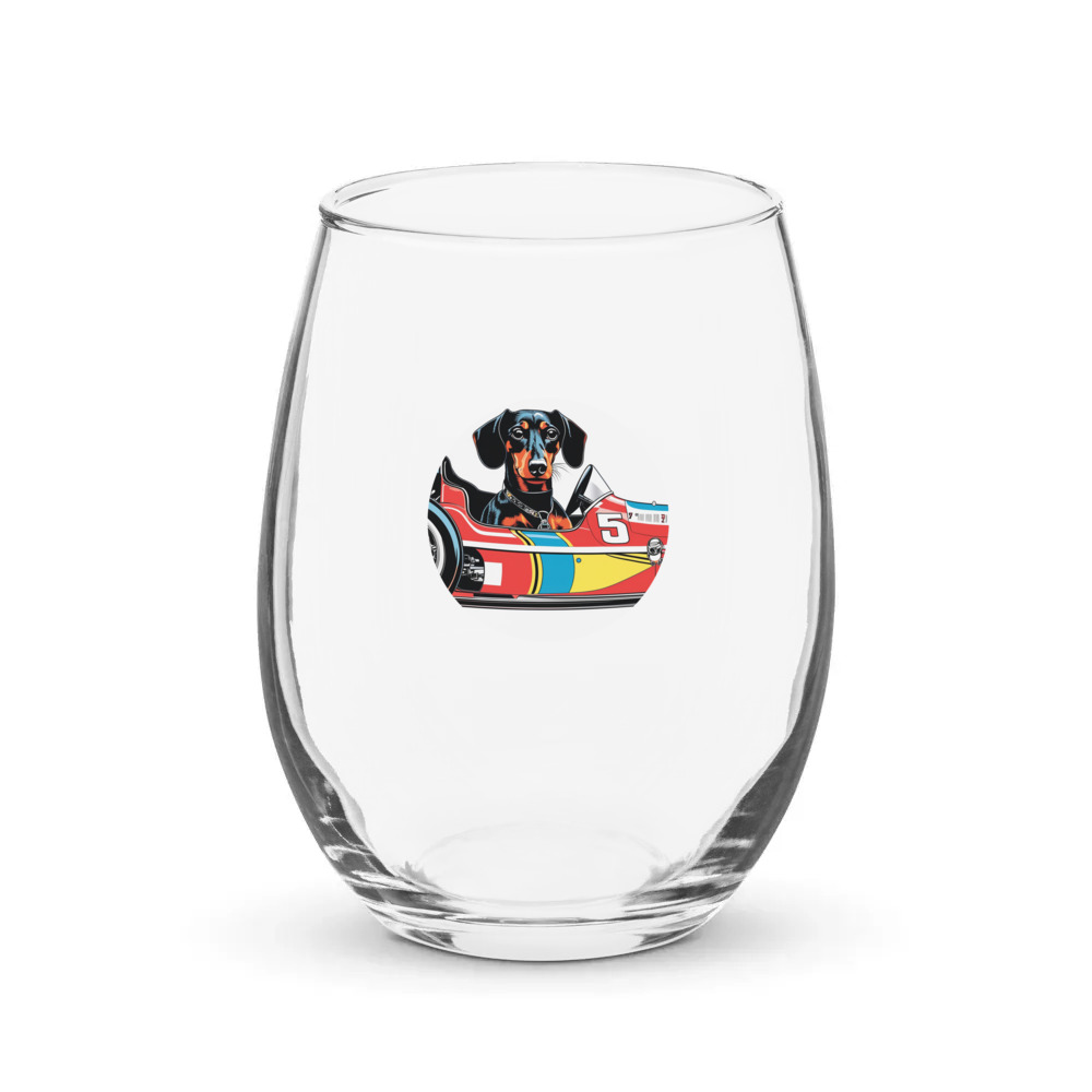 PugMug Custom Black Dachshund Stemless Wine Glass