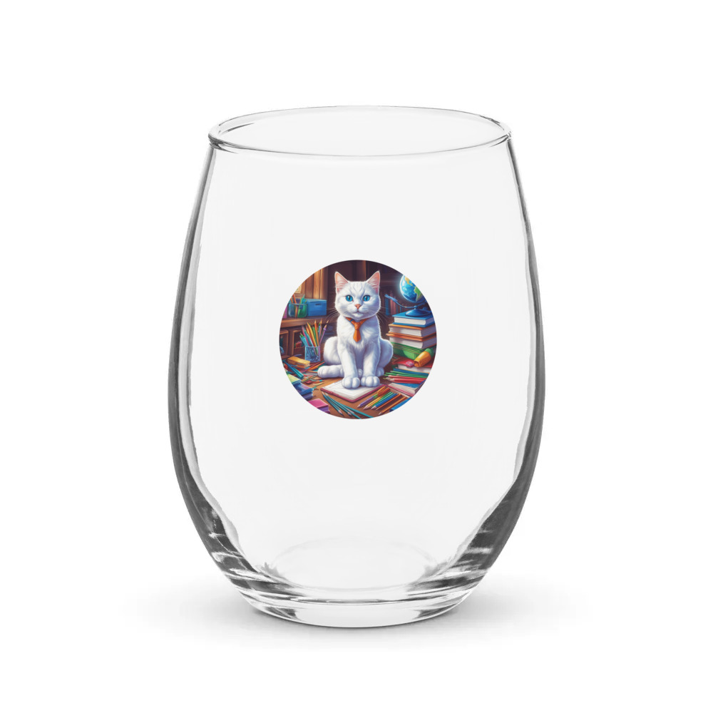 PugMug Custom White Companion Cat Stemless Wine Glass