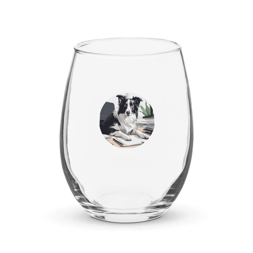 PugMug Custom Border Collie Stemless Wine Glass