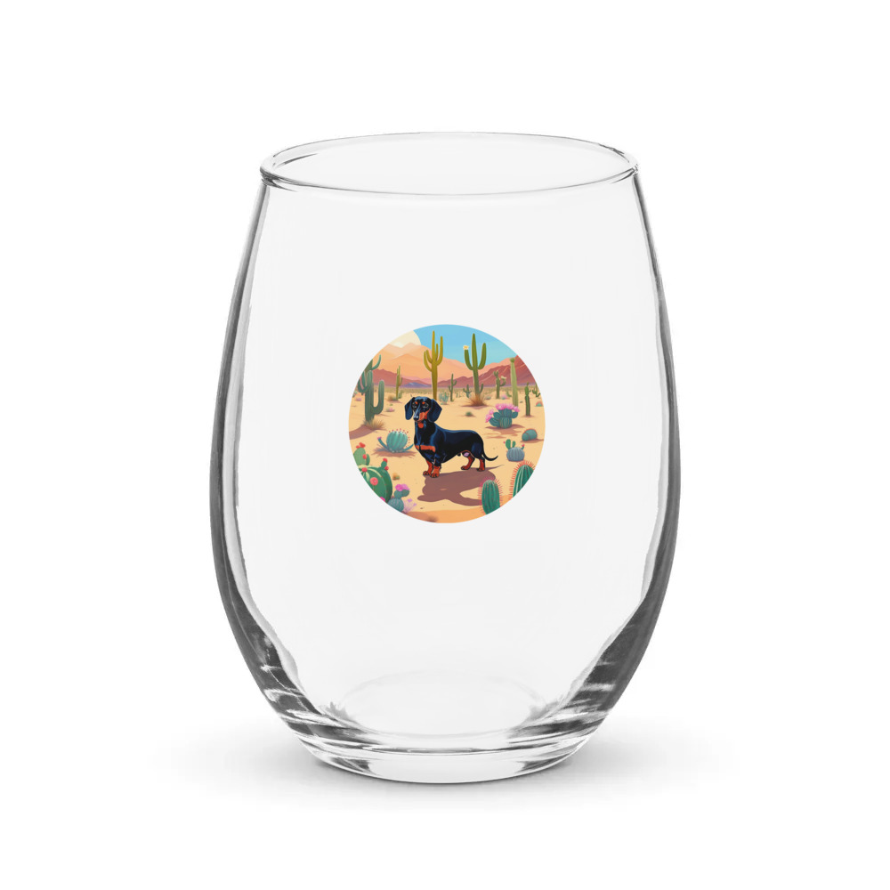 PugMug Custom Black Dachshund Stemless Wine Glass
