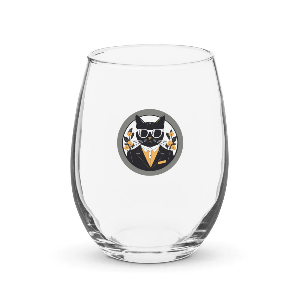 PugMug Custom Black Companion Cat Stemless Wine Glass