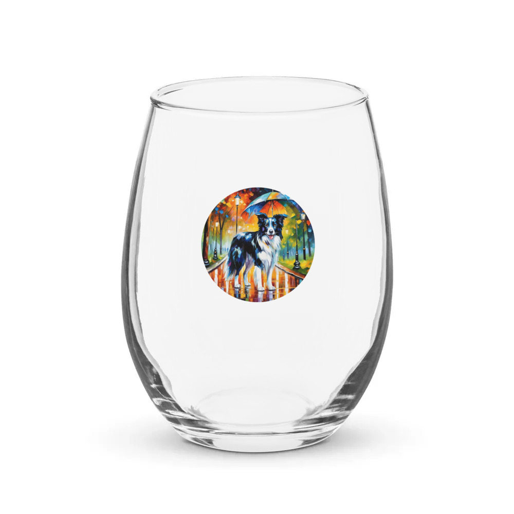 PugMug Custom Border Collie Stemless Wine Glass