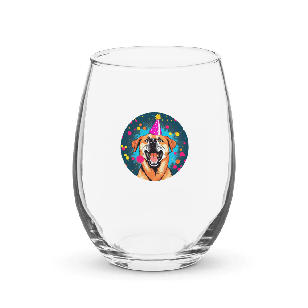 PugMug Custom Blue Stemless Wine Glass