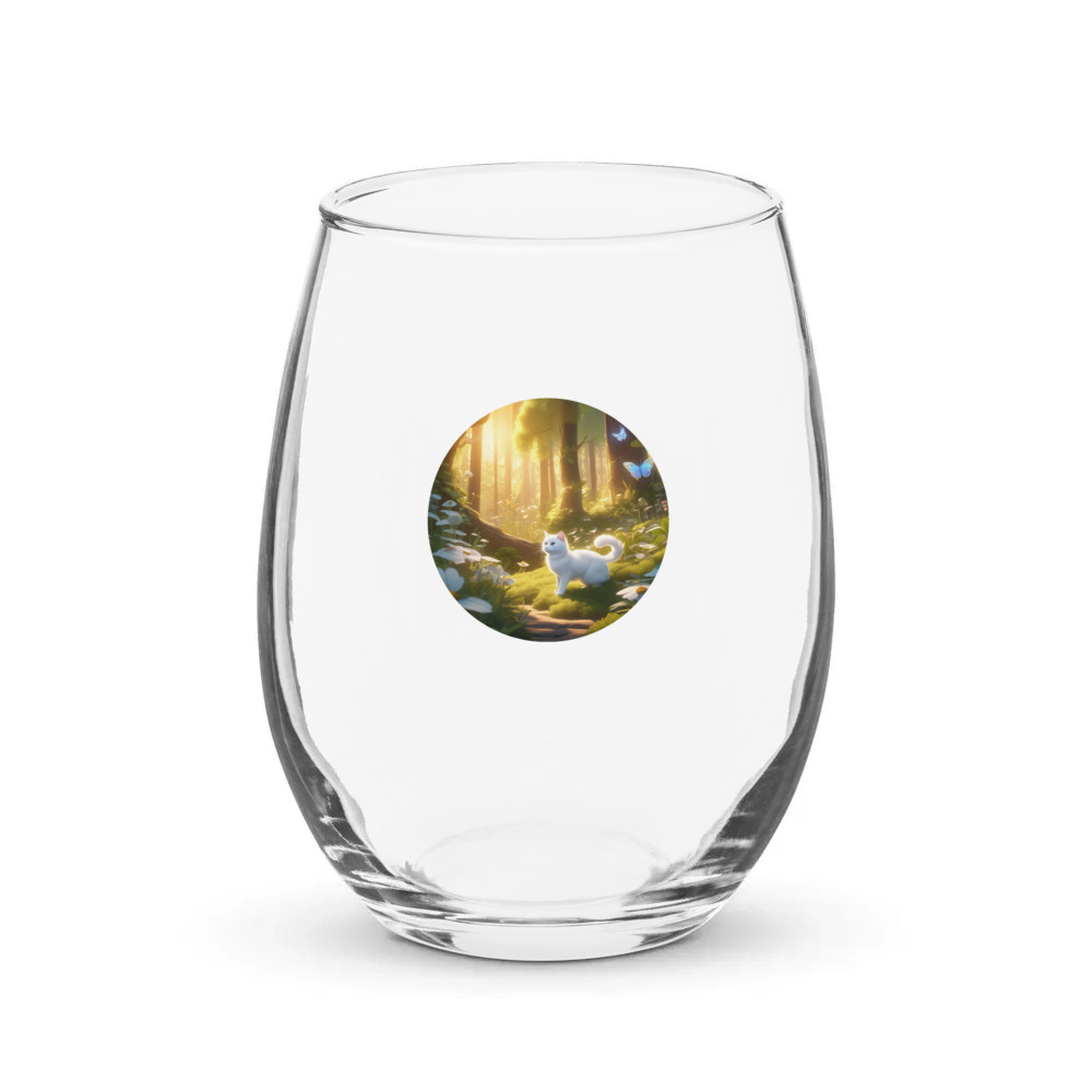 PugMug Custom White Companion Cat Stemless Wine Glass