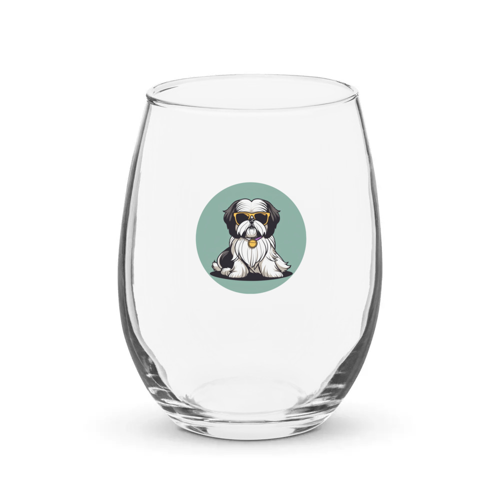 PugMug Custom Shih Tzu Stemless Wine Glass
