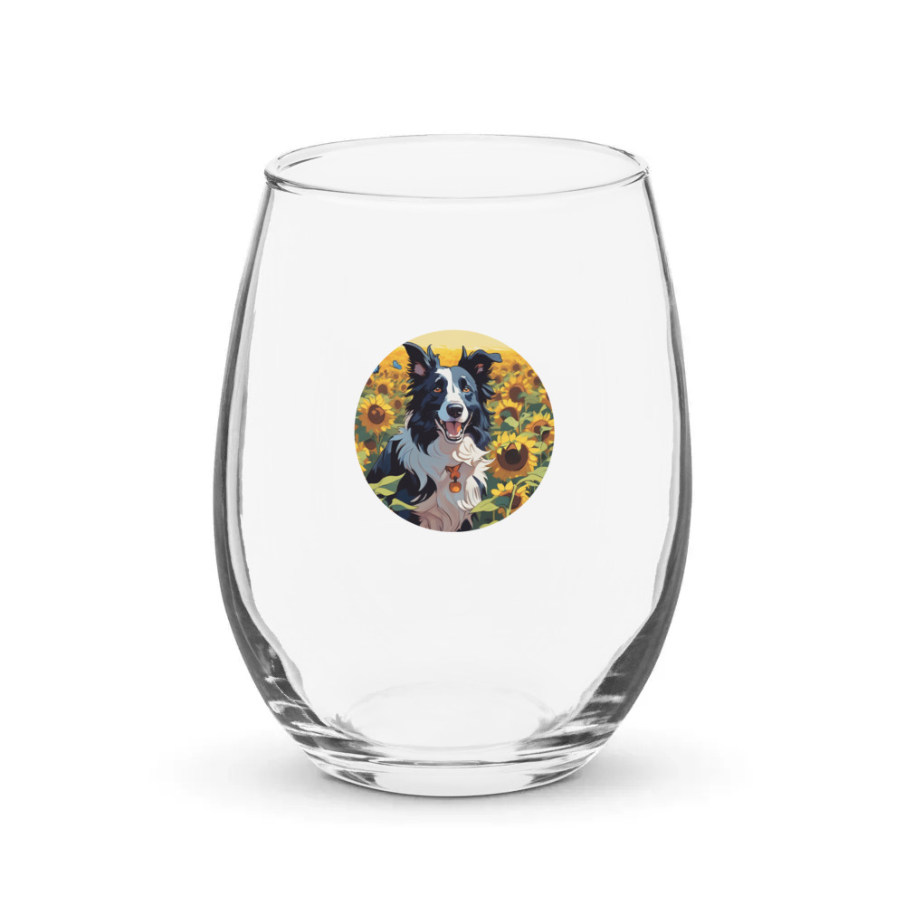 PugMug Custom Border Collie Stemless Wine Glass