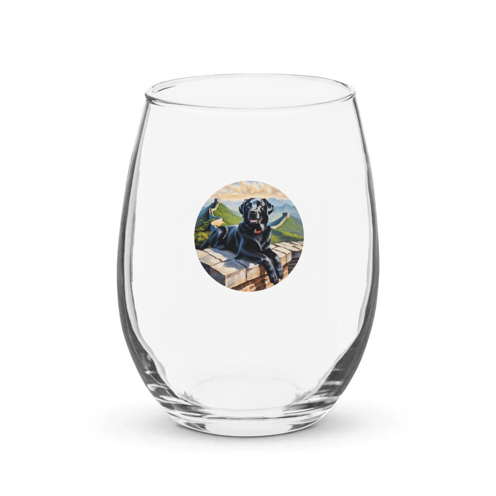PugMug Custom Black Labrador Retriever Stemless Wine Glass