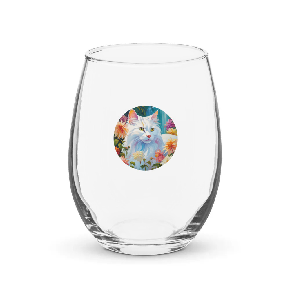 PugMug Custom White Companion Cat Stemless Wine Glass