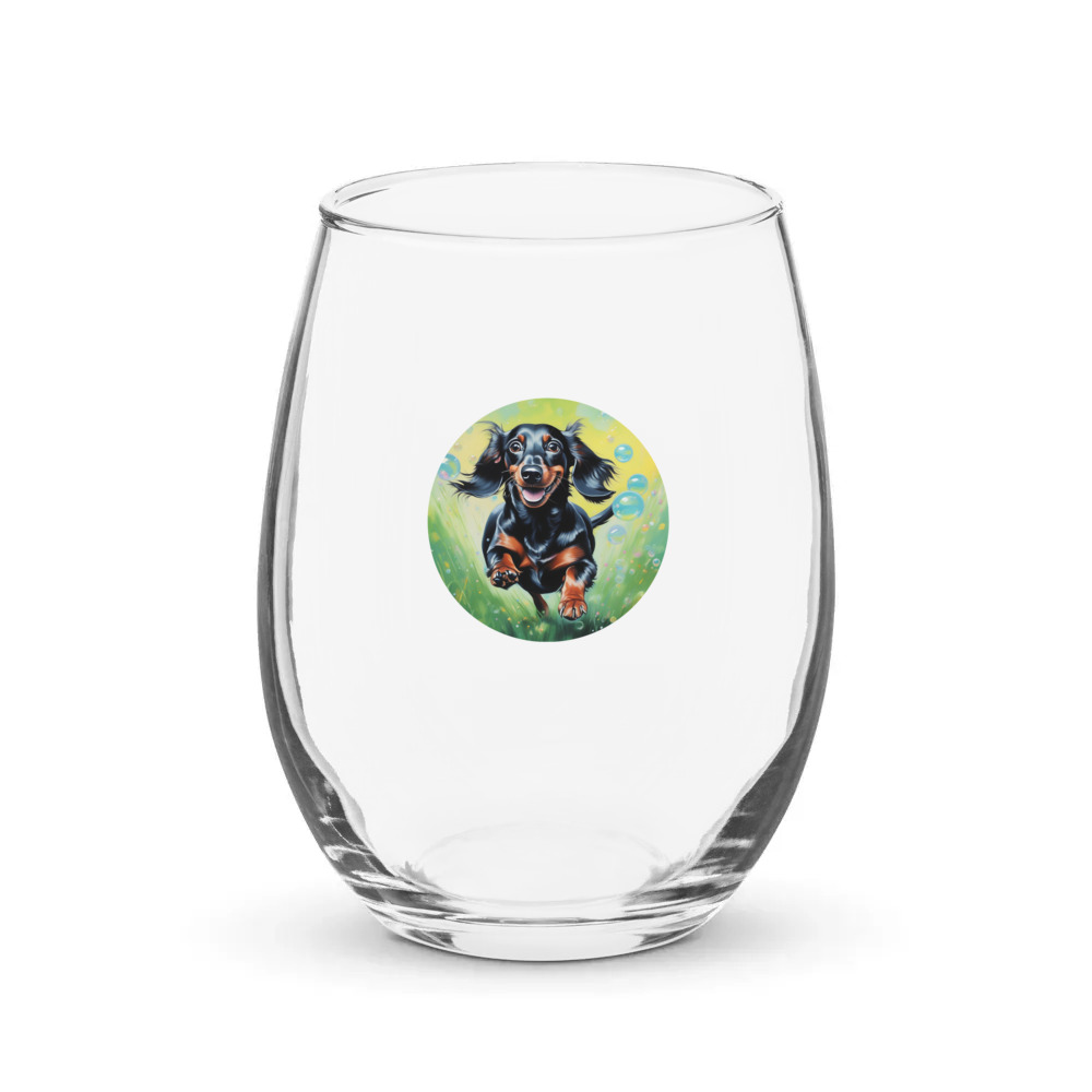 PugMug Custom Black Dachshund Stemless Wine Glass