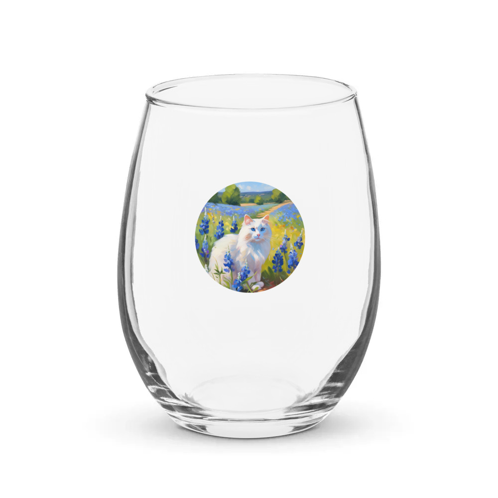 PugMug Custom White Ragdoll Cat Stemless Wine Glass