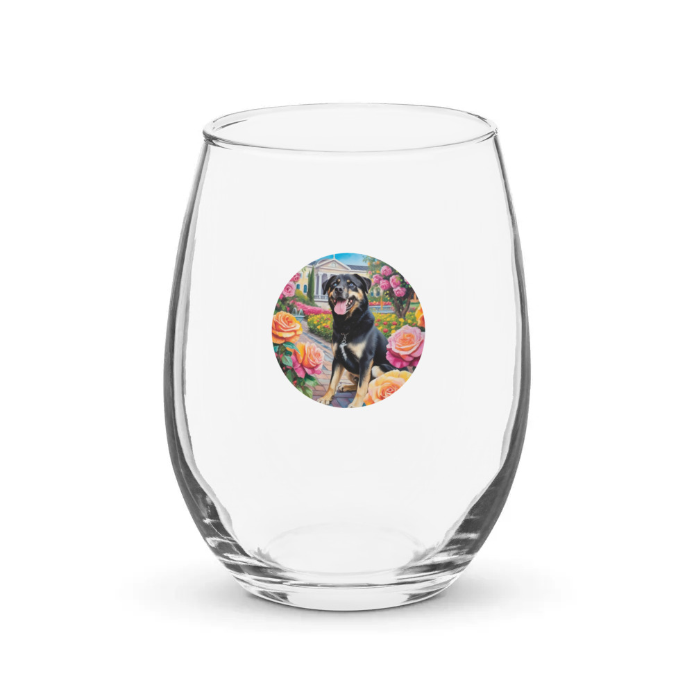 PugMug Custom Blue Stemless Wine Glass