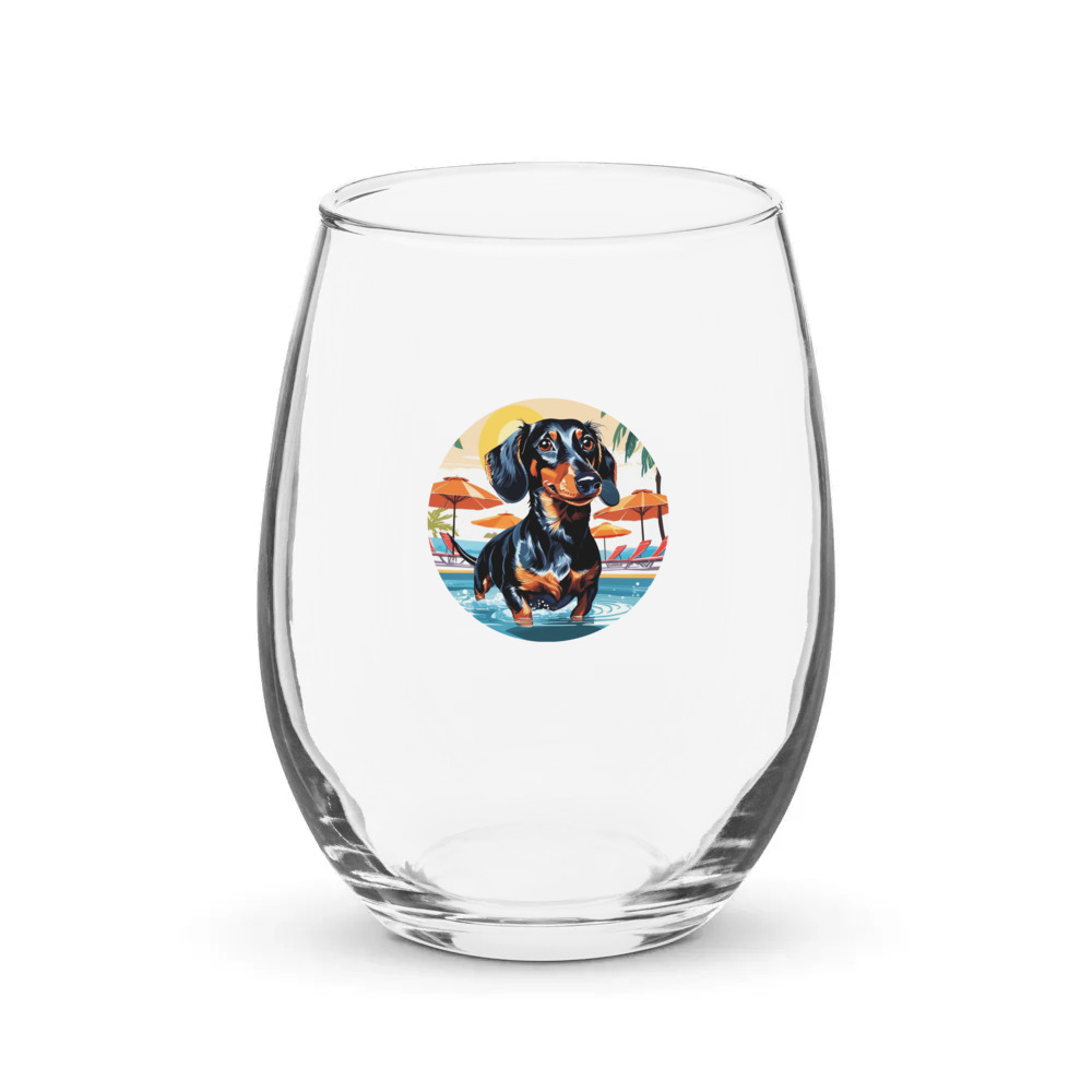 PugMug Custom Black Dachshund Stemless Wine Glass