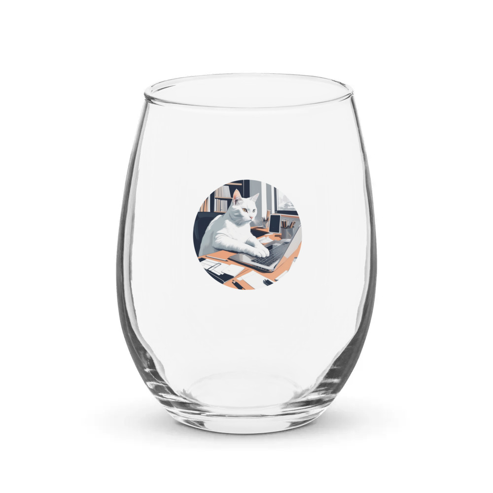 PugMug Custom White Companion Cat Stemless Wine Glass