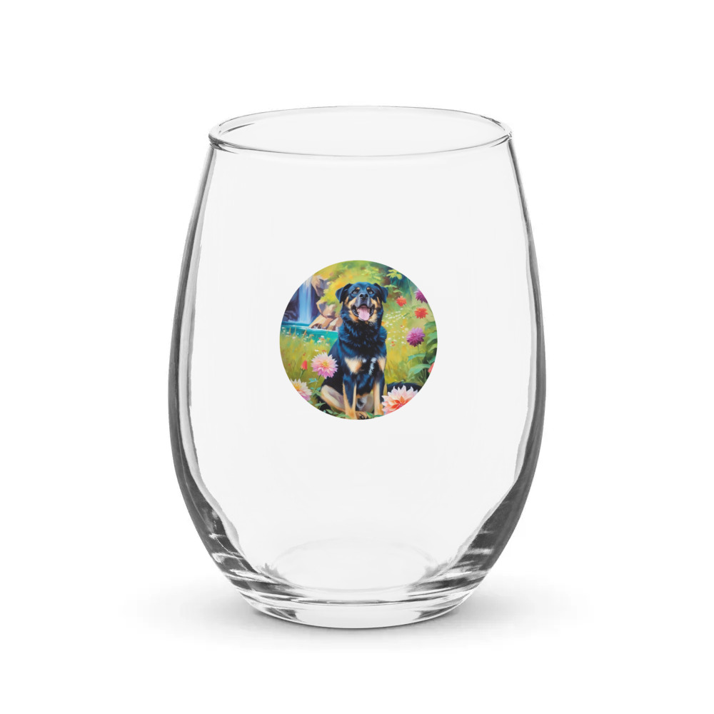 PugMug Custom Blue Stemless Wine Glass