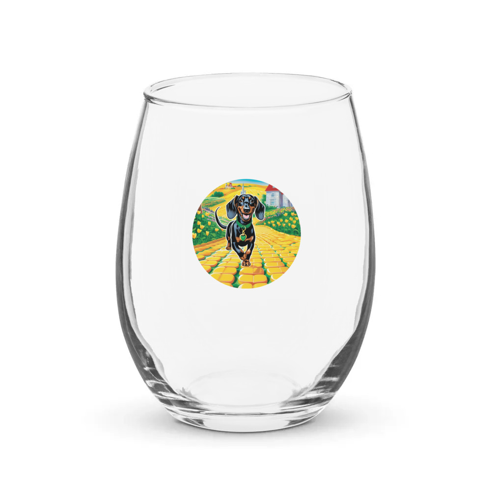 PugMug Custom Black Dachshund Stemless Wine Glass