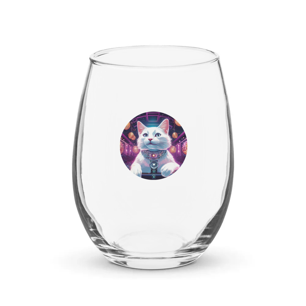 PugMug Custom White Companion Cat Stemless Wine Glass