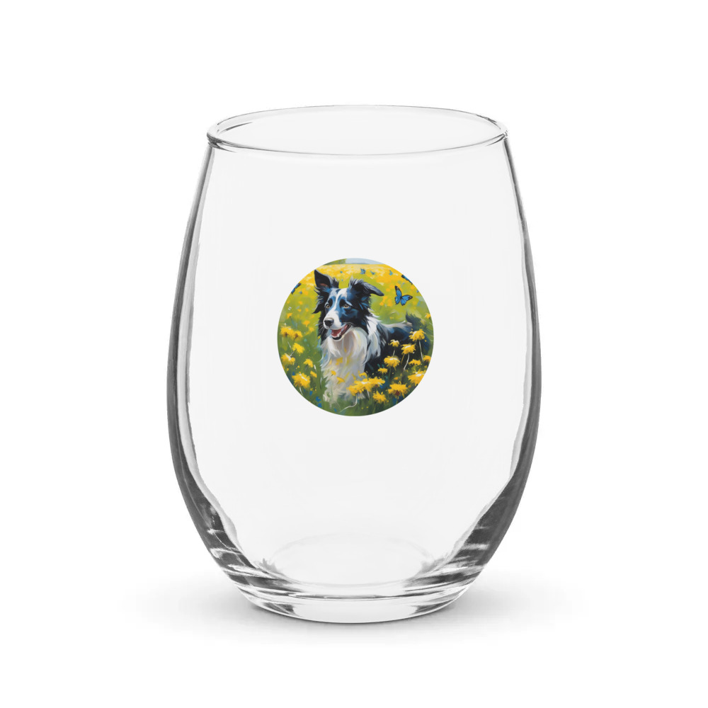 PugMug Custom Border Collie Stemless Wine Glass