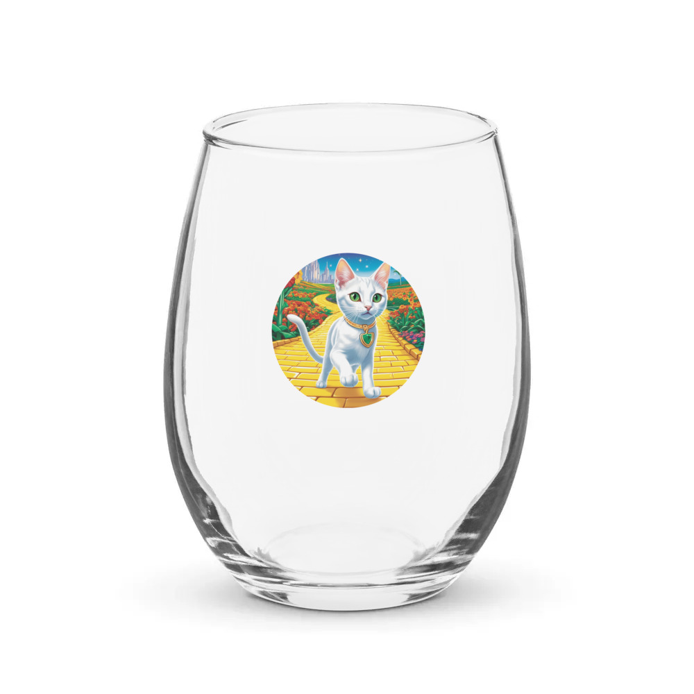 PugMug Custom White Abyssinian Cat Stemless Wine Glass