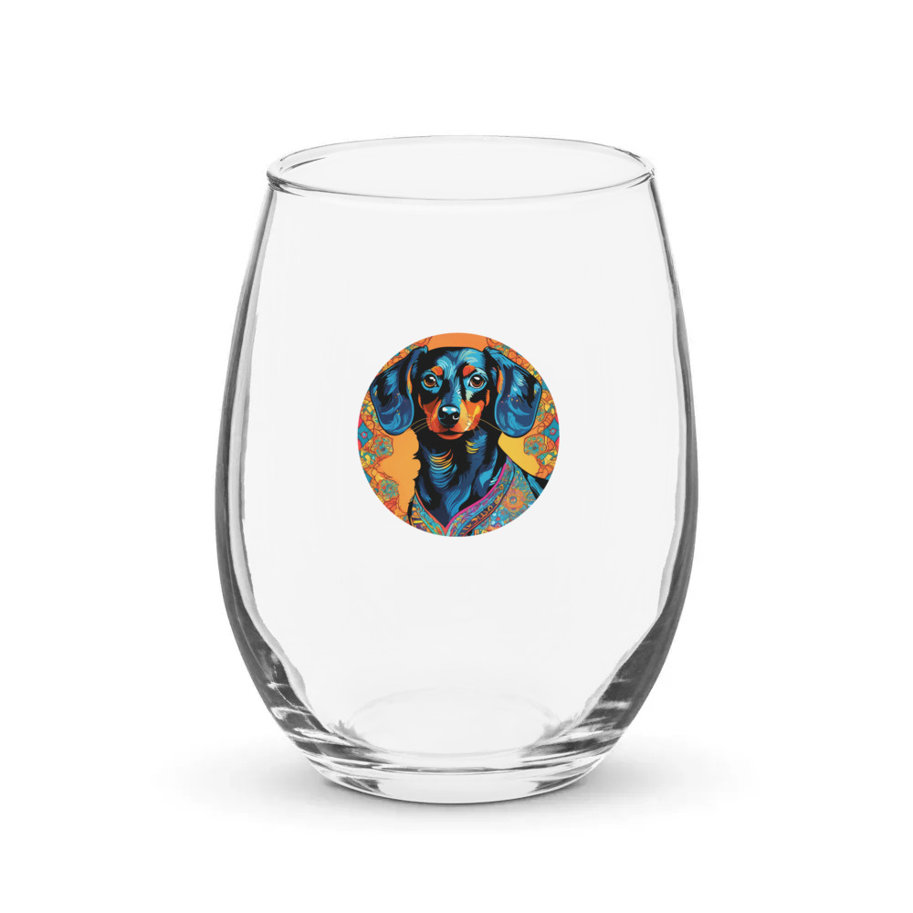 PugMug Custom Black Dachshund Stemless Wine Glass