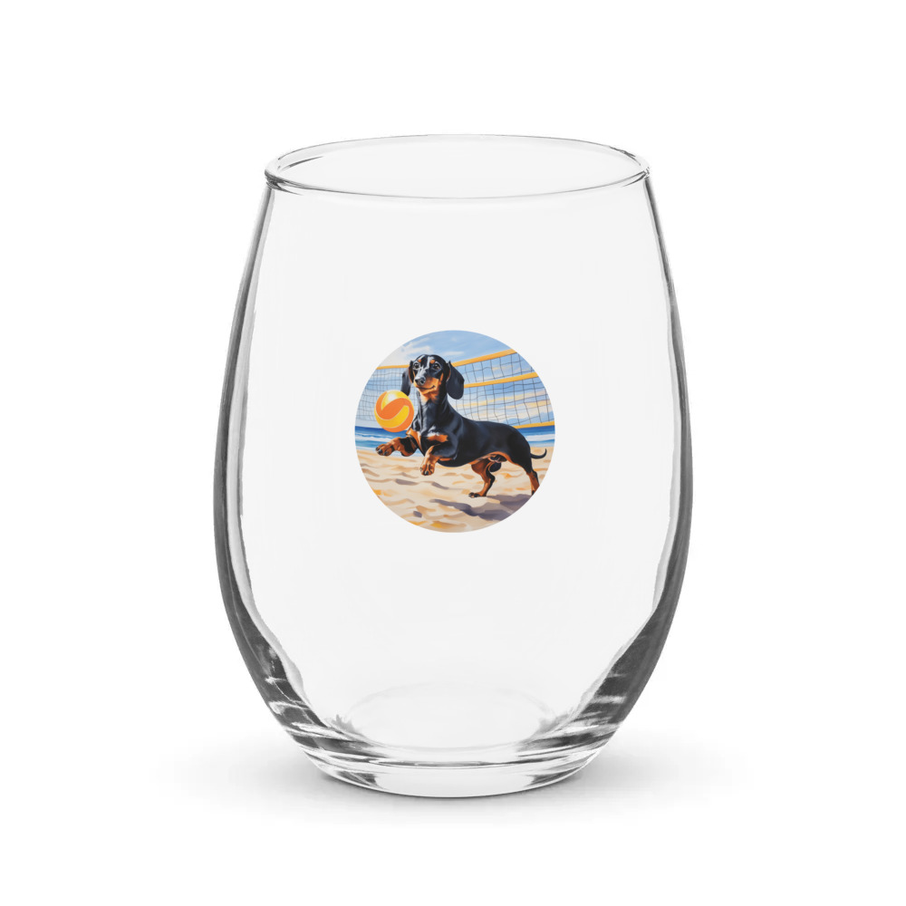 PugMug Custom Black Dachshund Stemless Wine Glass