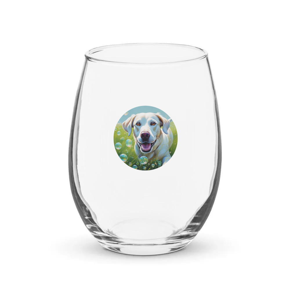 PugMug Custom White Labrador Retriever Stemless Wine Glass