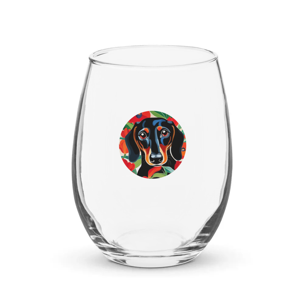 PugMug Custom Black Dachshund Stemless Wine Glass