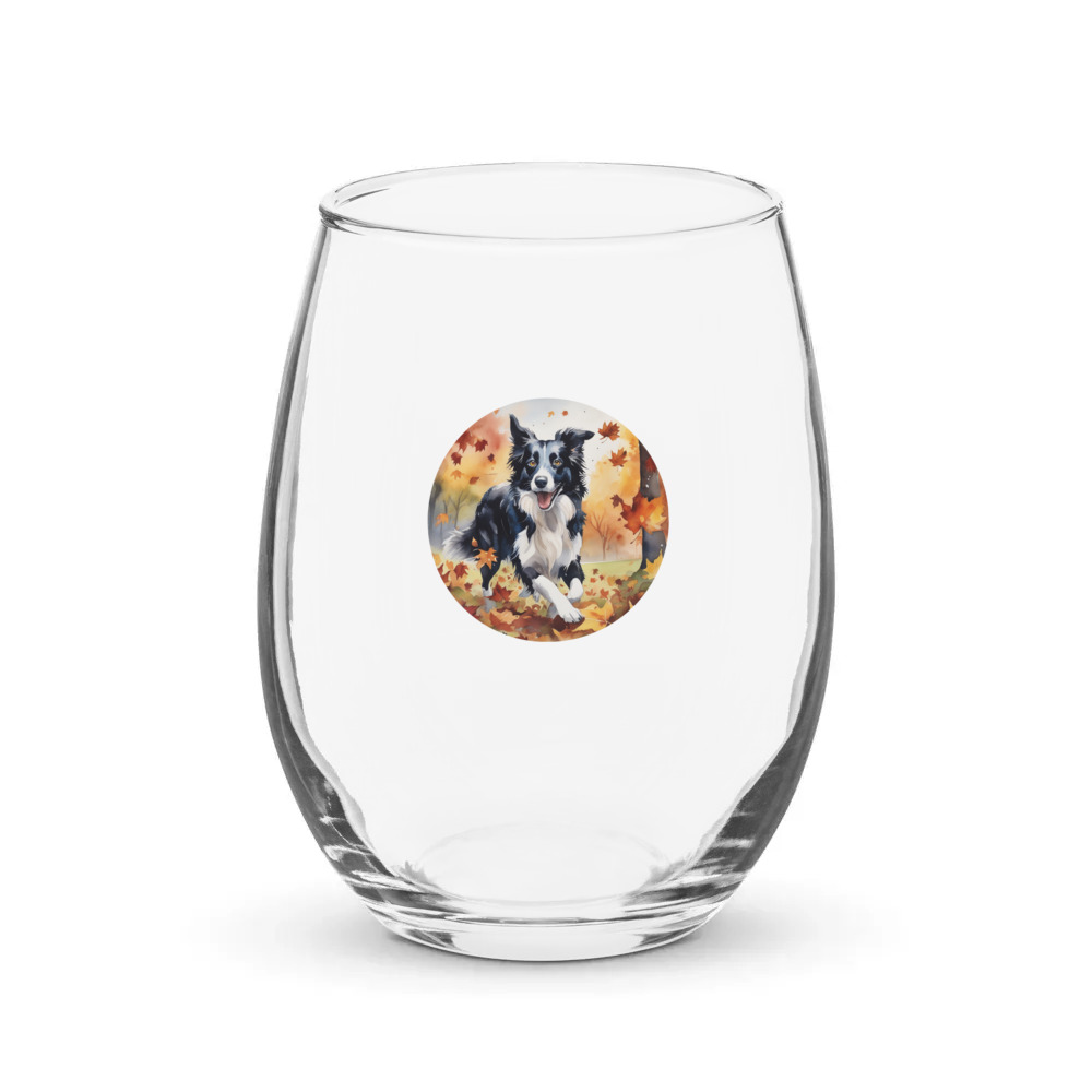 PugMug Custom Border Collie Stemless Wine Glass