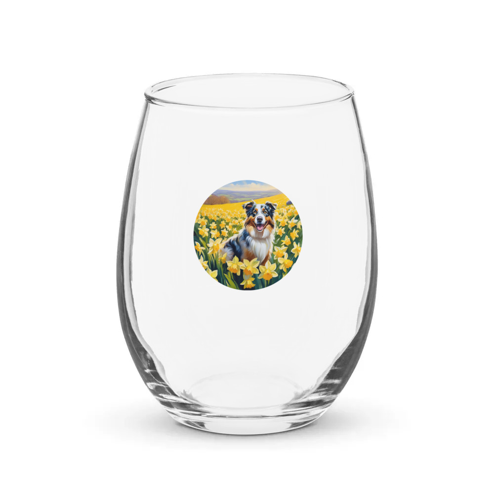 PugMug Custom Australian Shepherd Dog Stemless Wine Glass