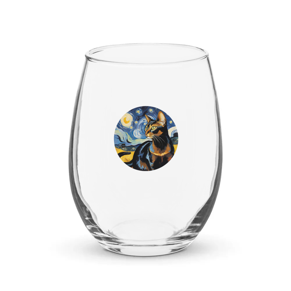 PugMug Custom Black Abyssinian Cat Stemless Wine Glass