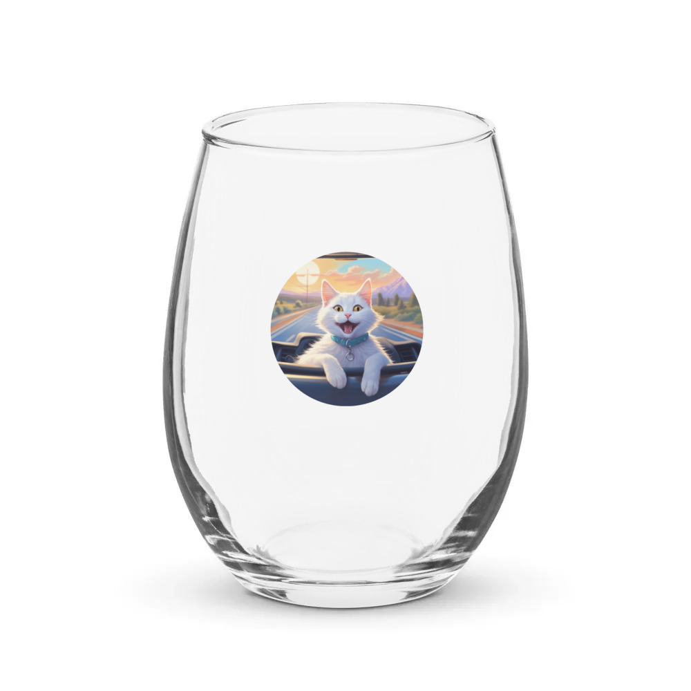 PugMug Custom White Companion Cat Stemless Wine Glass