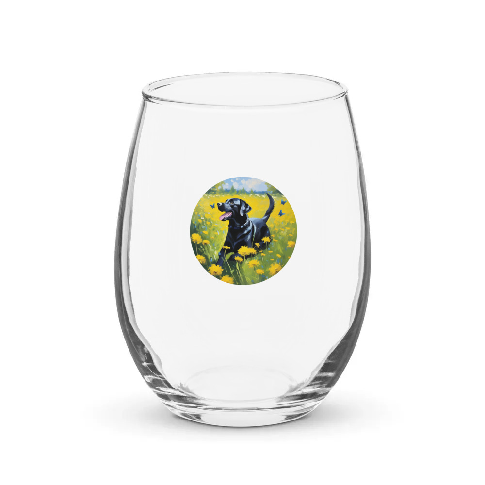 PugMug Custom Black Labrador Retriever Stemless Wine Glass
