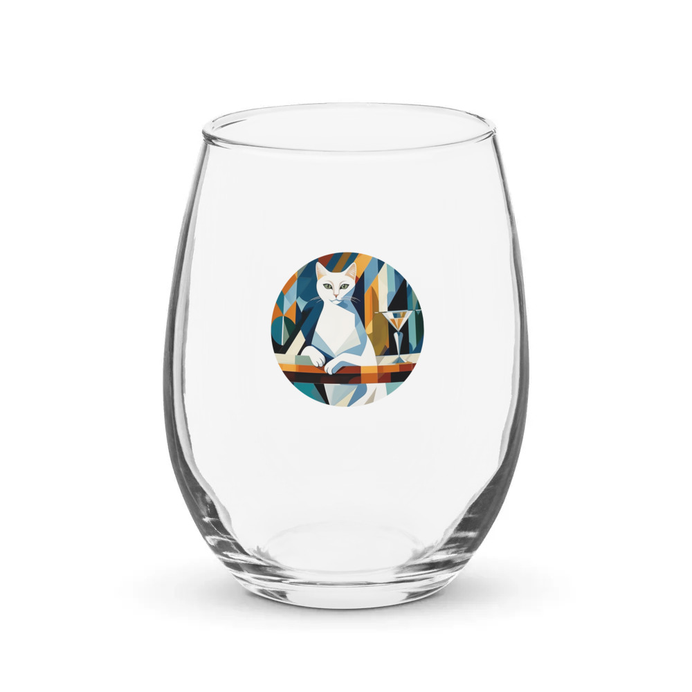 PugMug Custom White Companion Cat Stemless Wine Glass