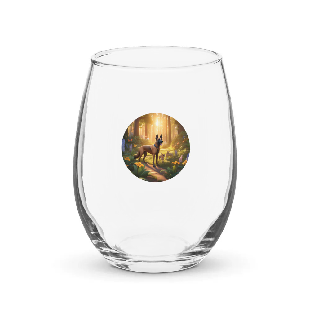 PugMug Custom Belgian Malinois Stemless Wine Glass