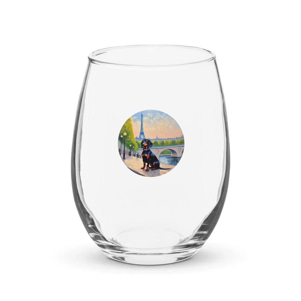 PugMug Custom Black Dachshund Stemless Wine Glass