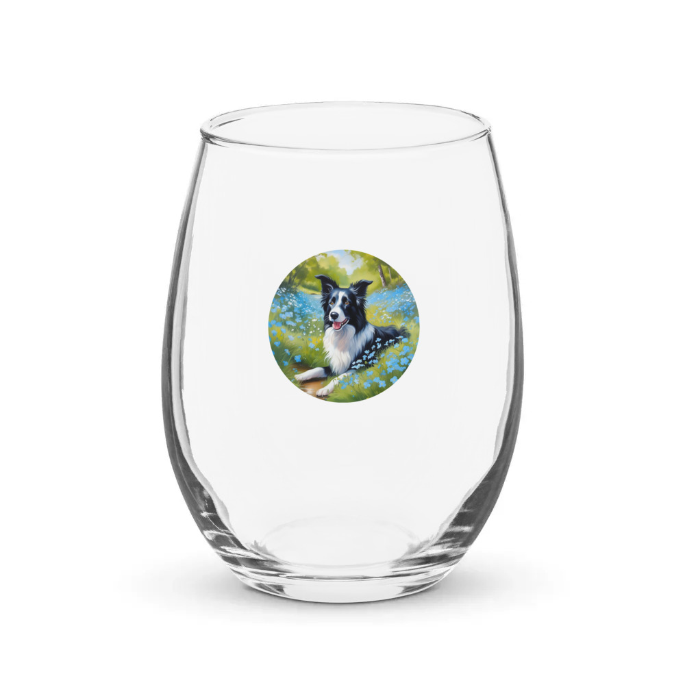 PugMug Custom Border Collie Stemless Wine Glass