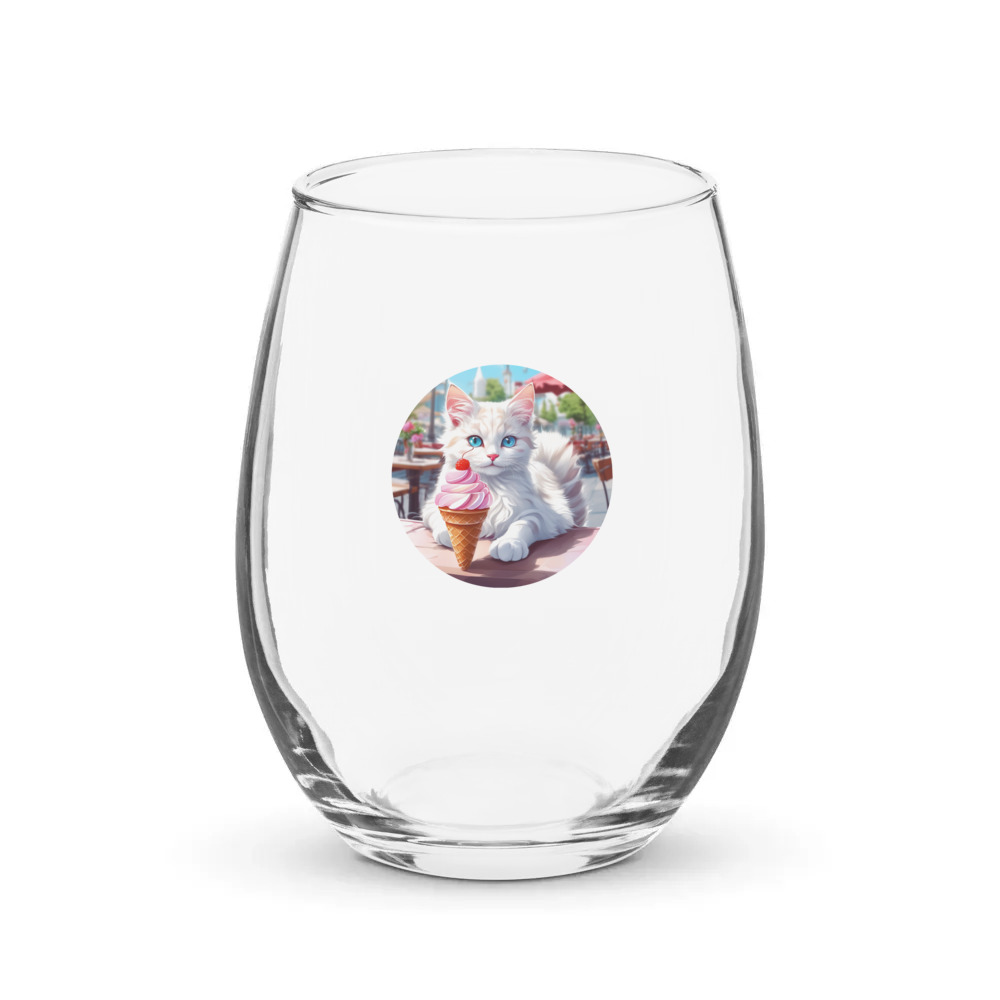 PugMug Custom White Companion Cat Stemless Wine Glass