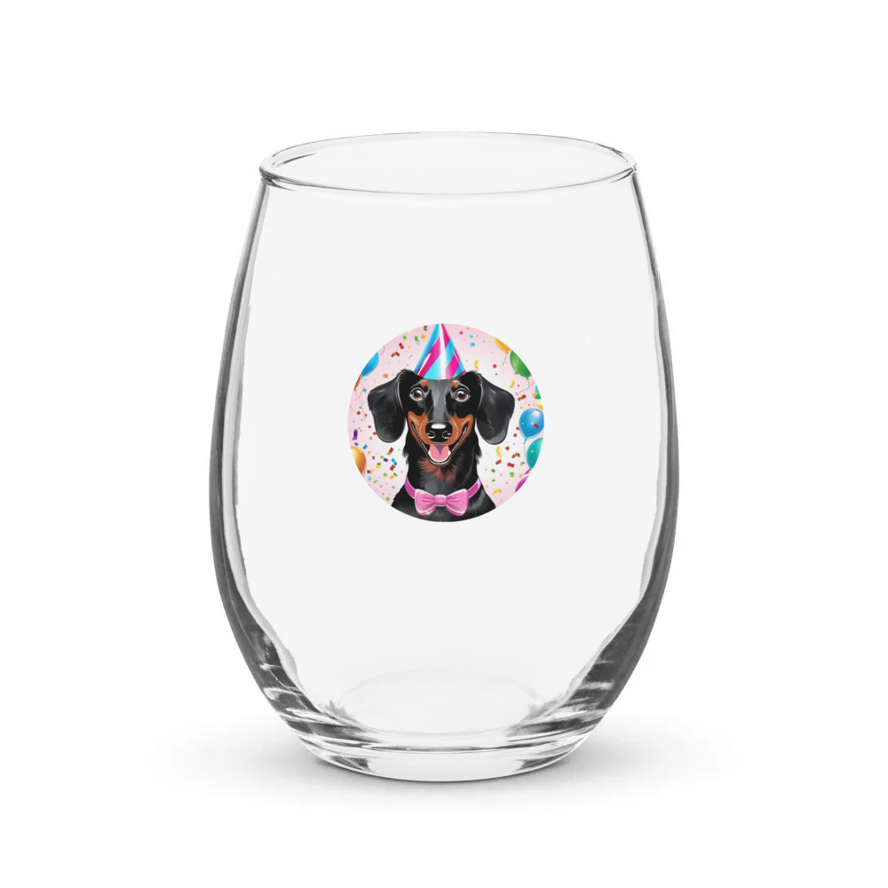 PugMug Custom Black Dachshund Stemless Wine Glass