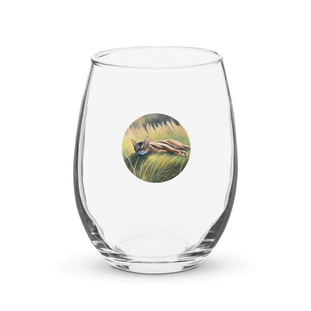 PugMug Custom Tabby Abyssinian Cat Stemless Wine Glass