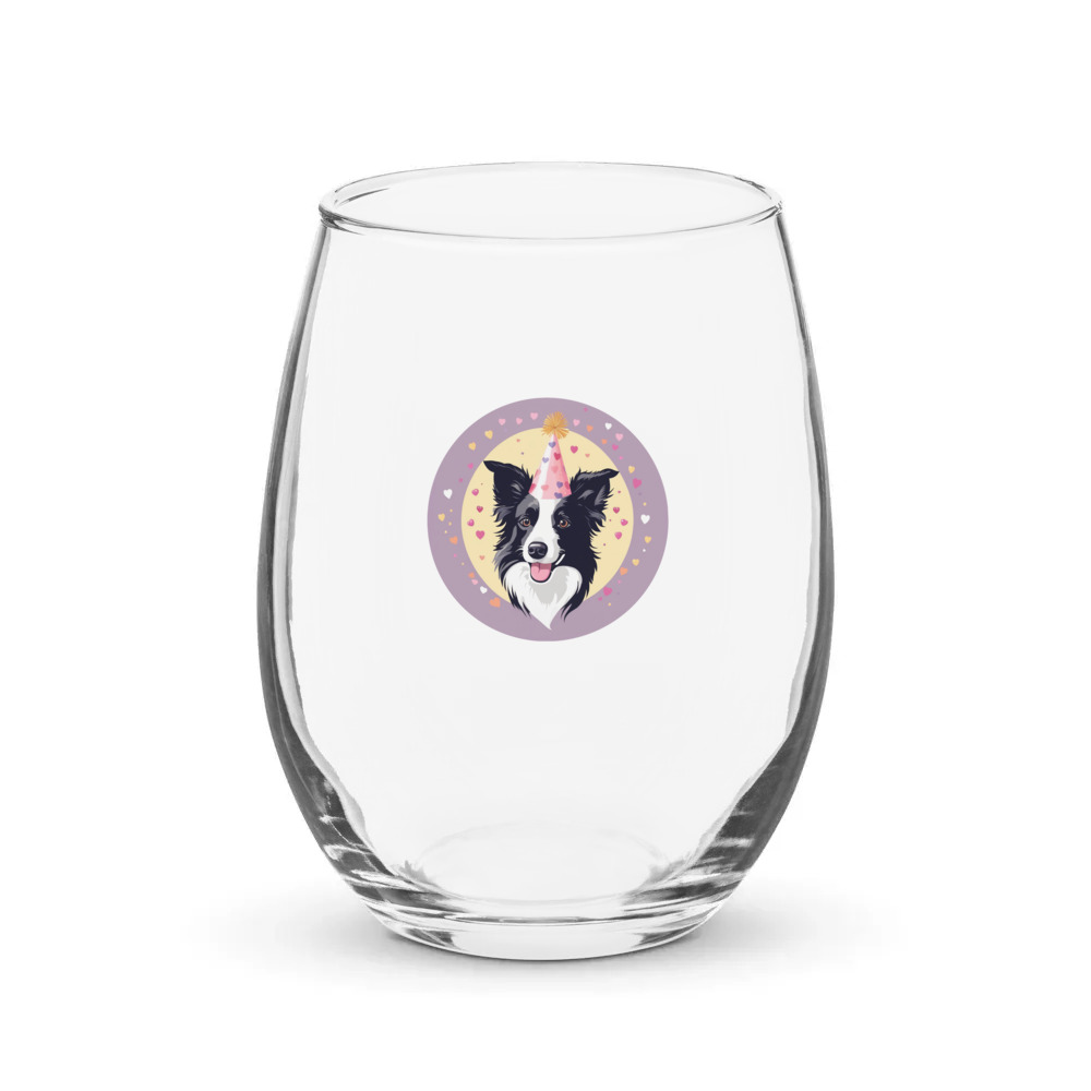 PugMug Custom Border Collie Stemless Wine Glass