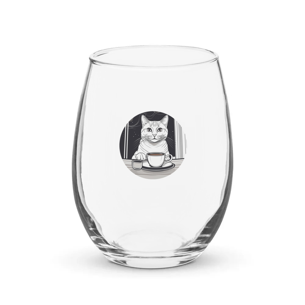 PugMug Custom White Companion Cat Stemless Wine Glass
