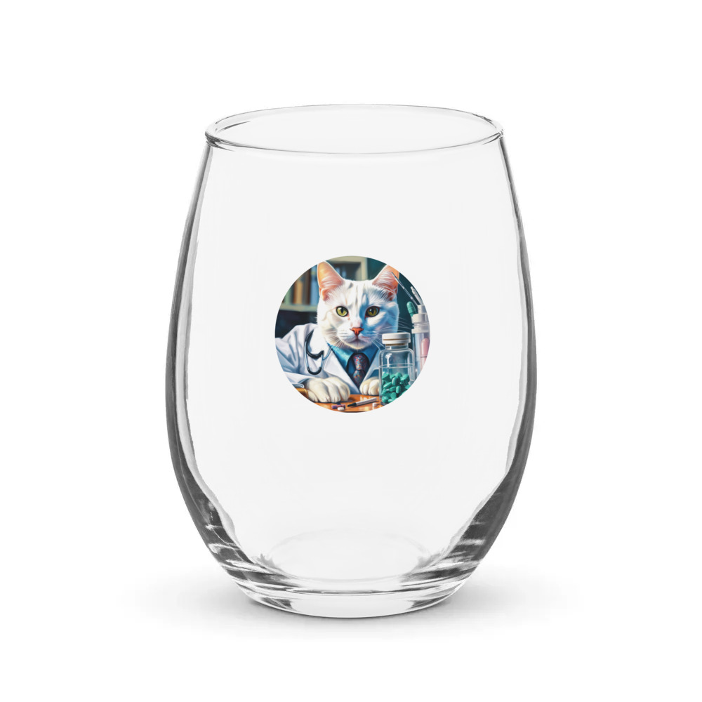 PugMug Custom White Companion Cat Stemless Wine Glass