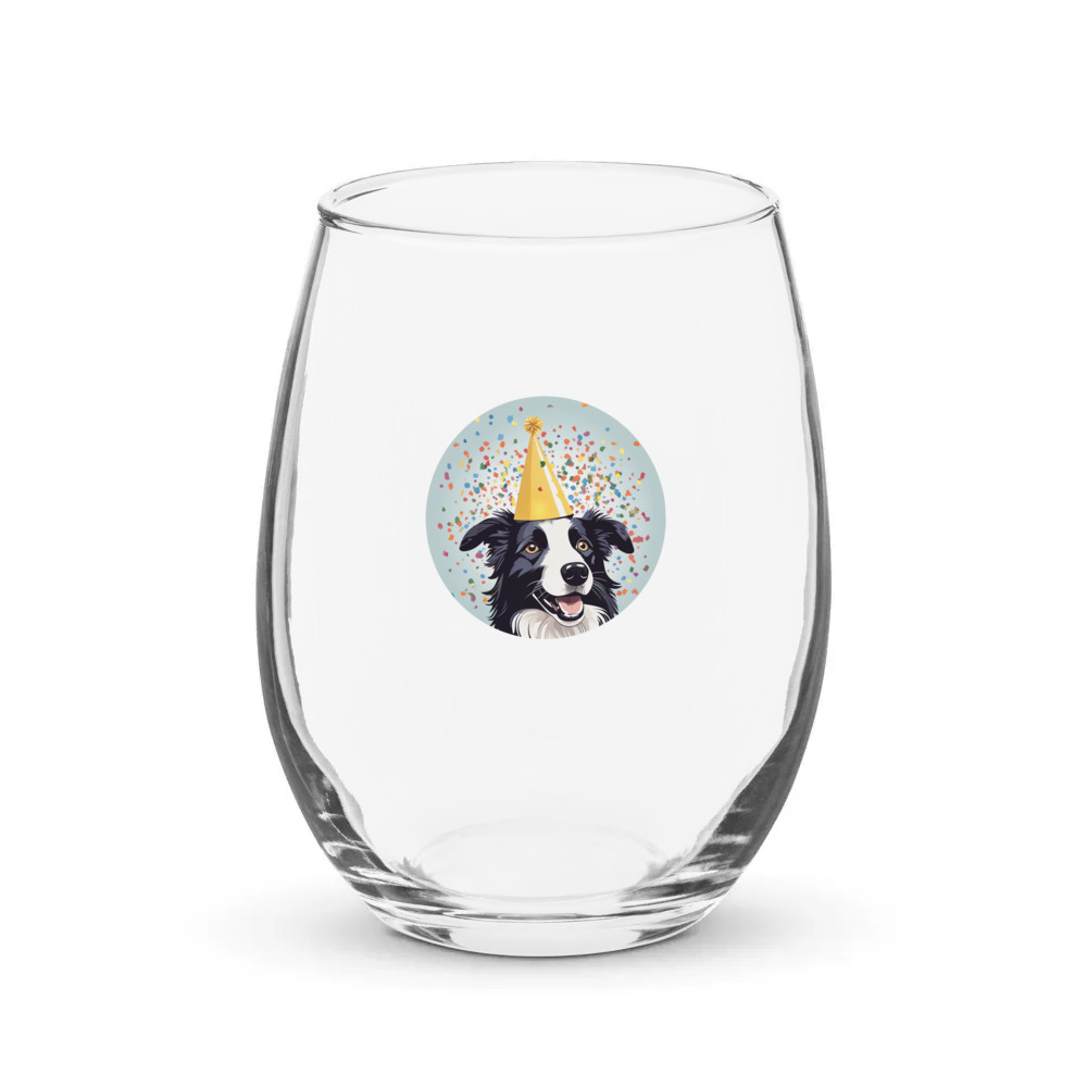 PugMug Custom Border Collie Stemless Wine Glass