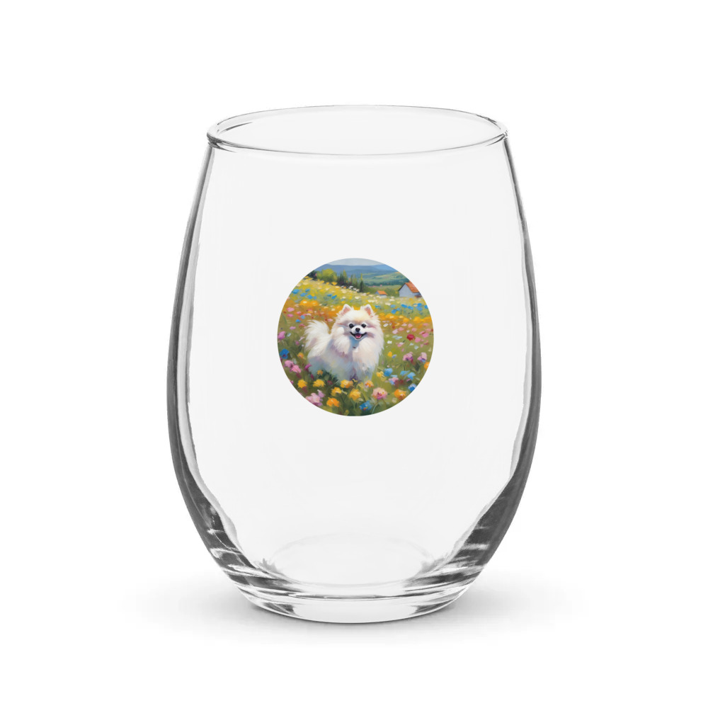 PugMug Custom White Pomeranian Stemless Wine Glass