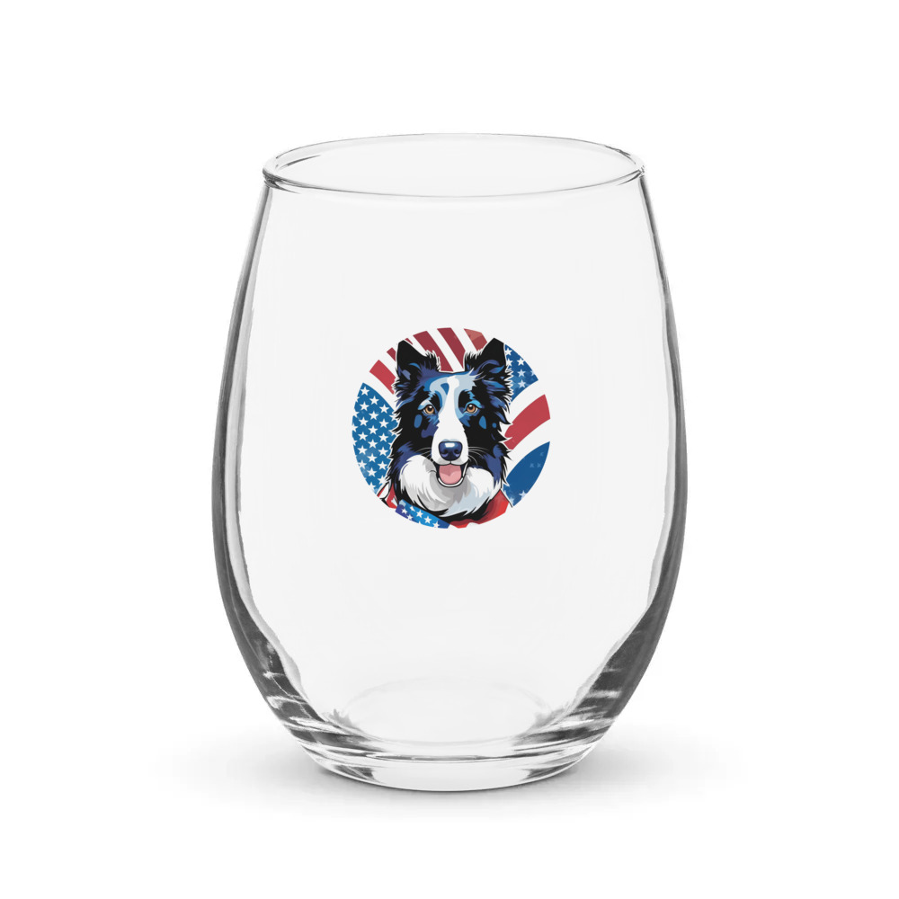 PugMug Custom Border Collie Stemless Wine Glass